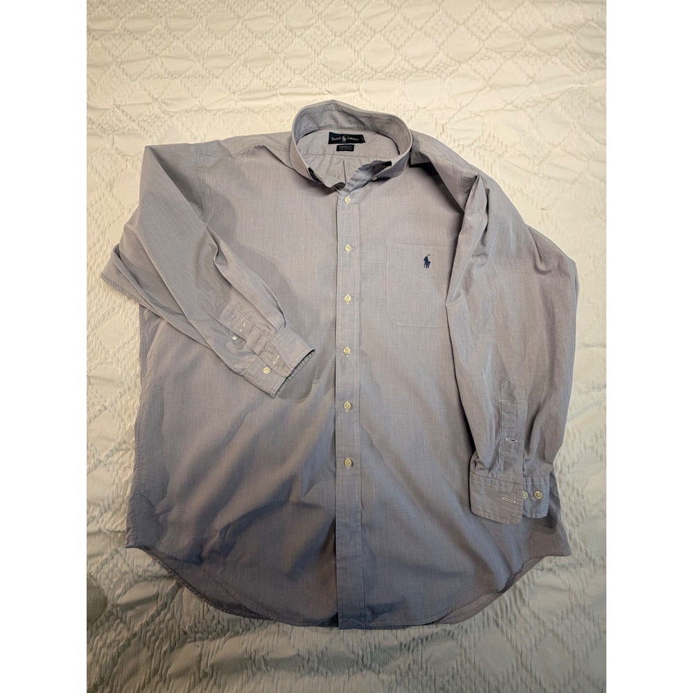 Ralph Lauren Button Down Shirt 17 34/35 Blue Cotton Yarmouth Mens Dress Top